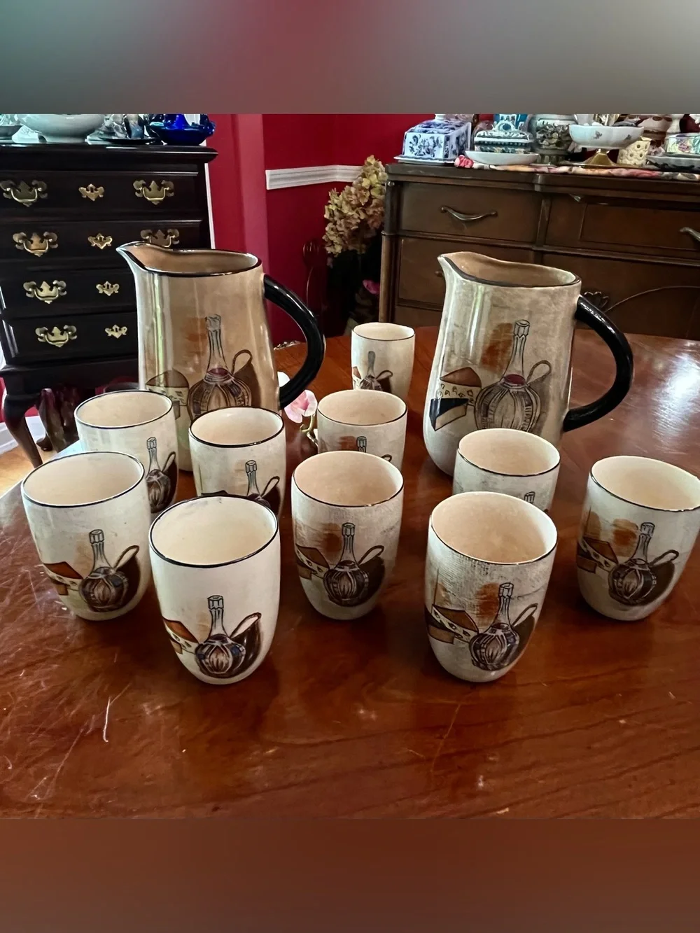 MCM Royal Sealy Capri Ceramic Wine & Cheese Sangria Set 2 Pitchers 10 Cups Japan